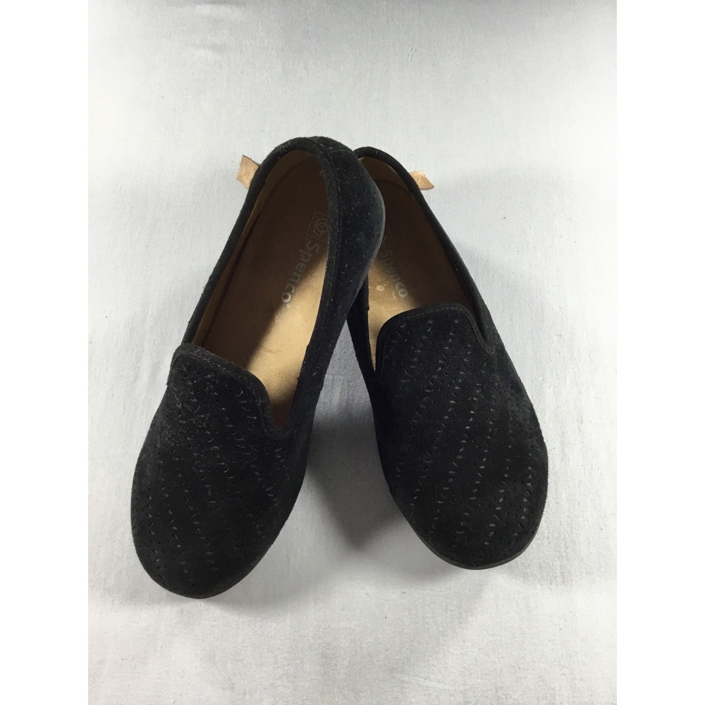 Spenco 8 Black Suede Loafers Perforated Slip On Orthotic Comfort Shoe Office